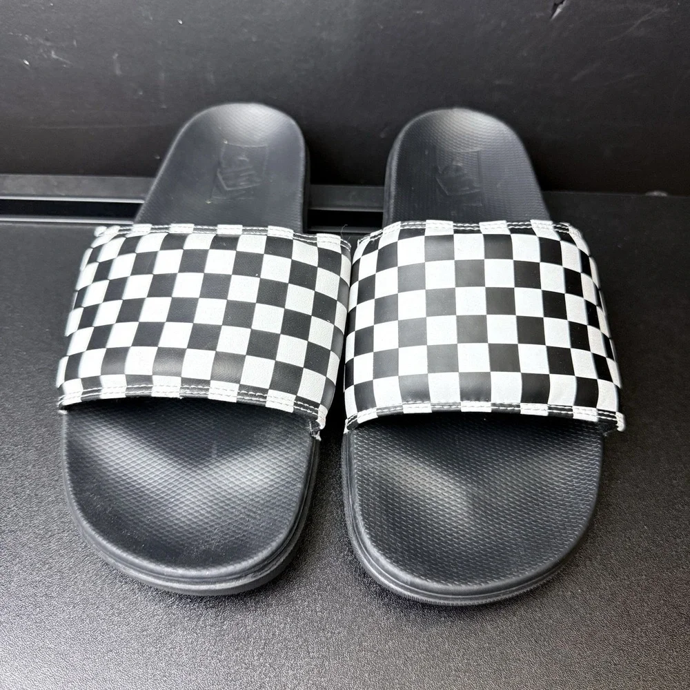 Vans Slides Flip Flops Men's Size 13 La Costa Black White Checkerboard